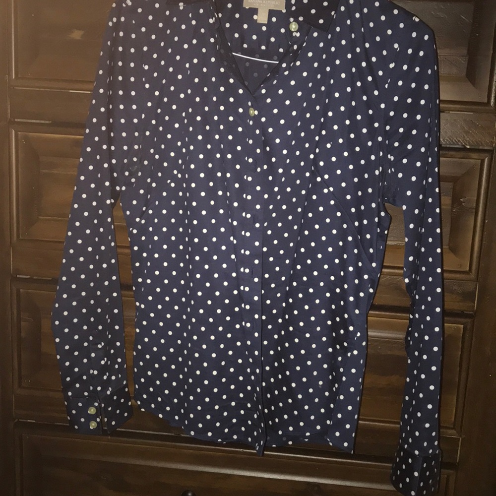 Blue and white polka dot blouse(Banana Republic)